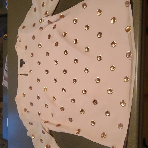 Talbots Elegant Blush with Gold Accents Lined Long Slv Event Sz. S Blouse Top - Picture 6 of 13